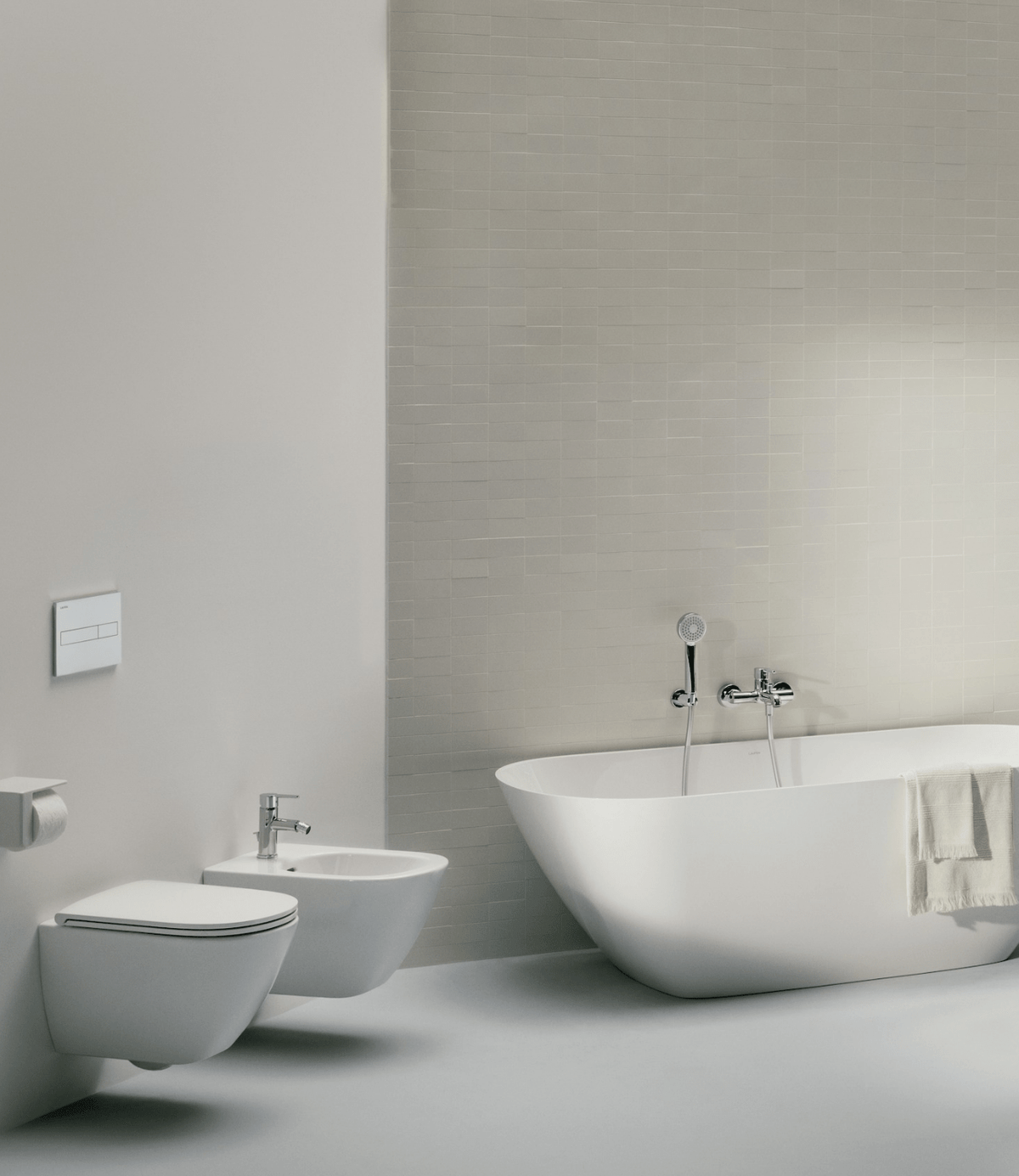 Premium Laufen water closets: floor-standing and wall-hung models, plus bath and basin mixers. Premium sanitary ware & tiles at Kimo Home.