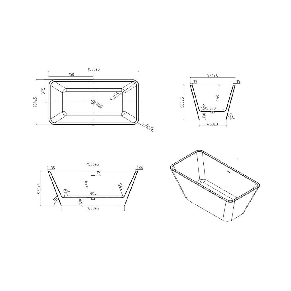 Harmony-T Bathtub All White - Premium Baths from Tona - Just GH₵8400! Shop now at Kimo Group