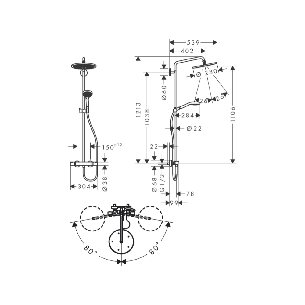 Croma Select S 280 1jet Thermostat Showerpipe - Premium Showers from Hansgrohe - Just GH₵9640! Shop now at Kimo Group