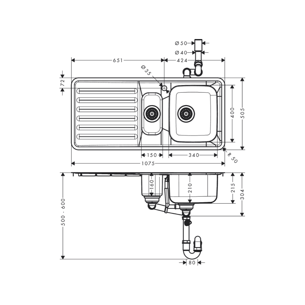 Built-in sink 450 with drainboard - Premium Kitchen from Hansgrohe - Just GH₵8450! Shop now at Kimo Group