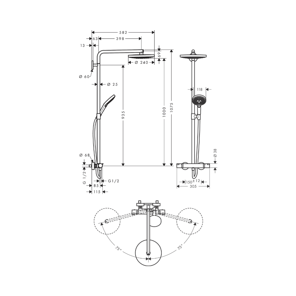Raindance Select S 240 2jet Thermostat Showerpipe - Premium Showers from Hansgrohe - Just GHS16500! Shop now at Kimo in Ghana